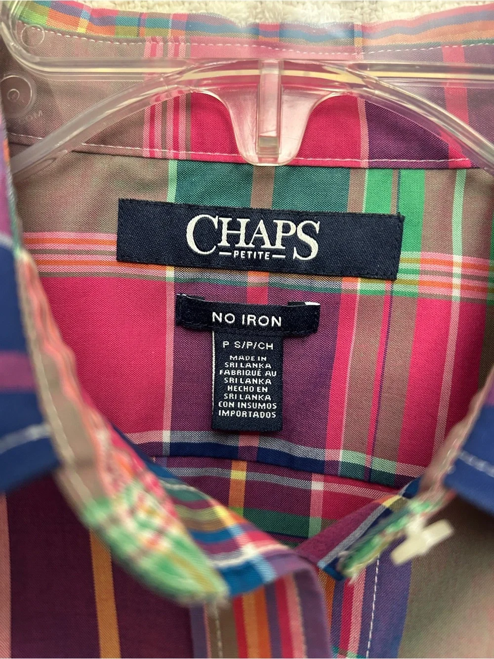 Chaps Plaid Button-Down Shirt - Green, Pink & Navy - Picture 3 of 3